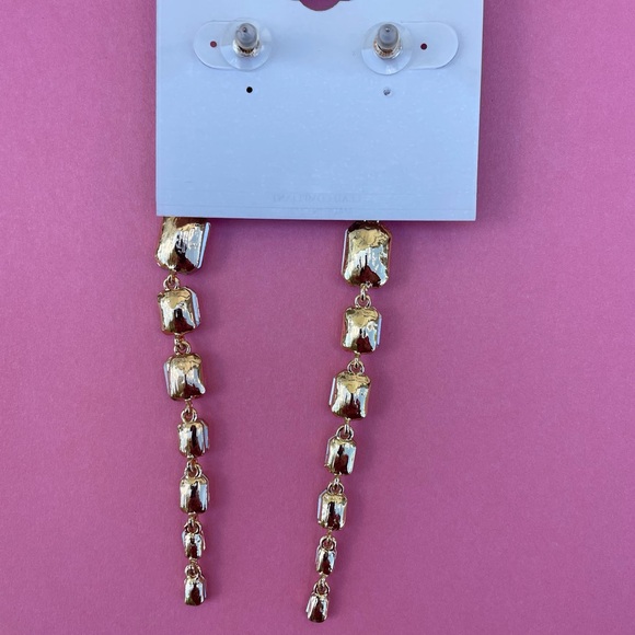 NWT Natasha Clear Gold Rhinestone Long Statement Earrings 5” - Picture 5 of 5